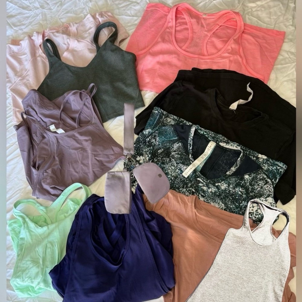 Lululemon Lot shirts/tanks 10 total variety sizes includes bonus wristlet!